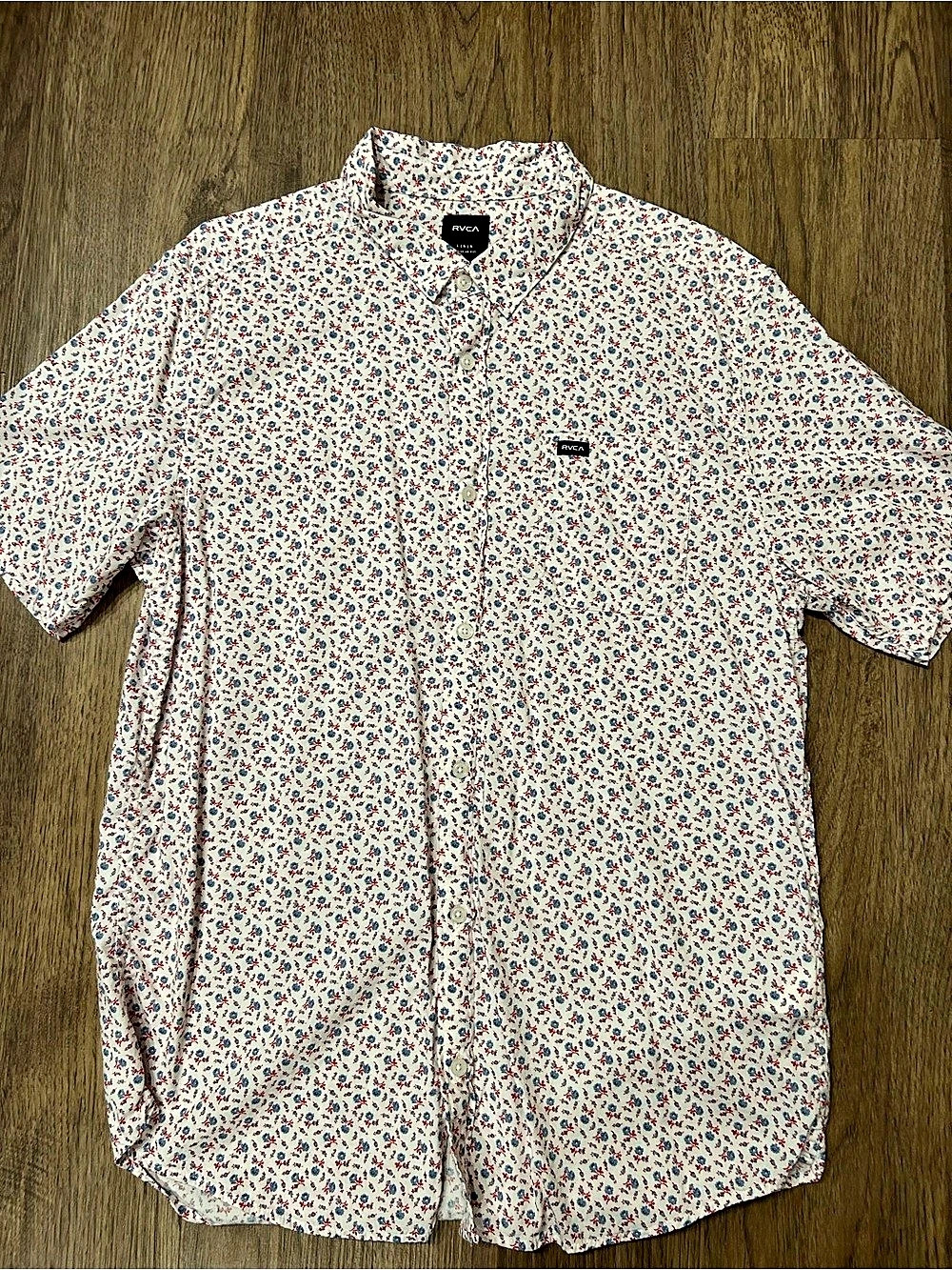 RVCA Floral Short Sleeve Shirt in White & Red Like New